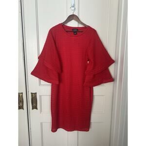 Ashro Textured Knit Fabric Bell Sleeves Sheath Dress Womens Size Medium Red NWT